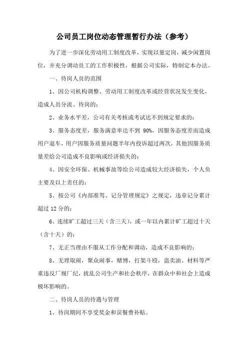 公司员工岗位动态管理暂行办法(参考)
