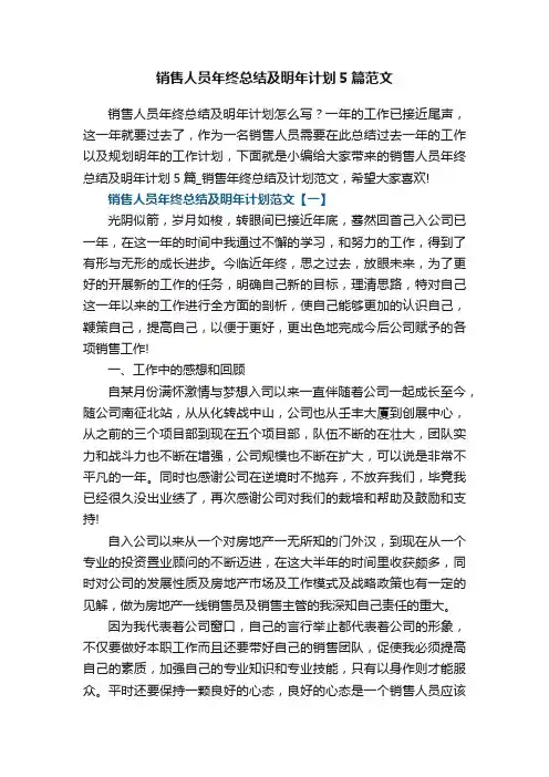 销售人员年终总结及明年计划5篇范文