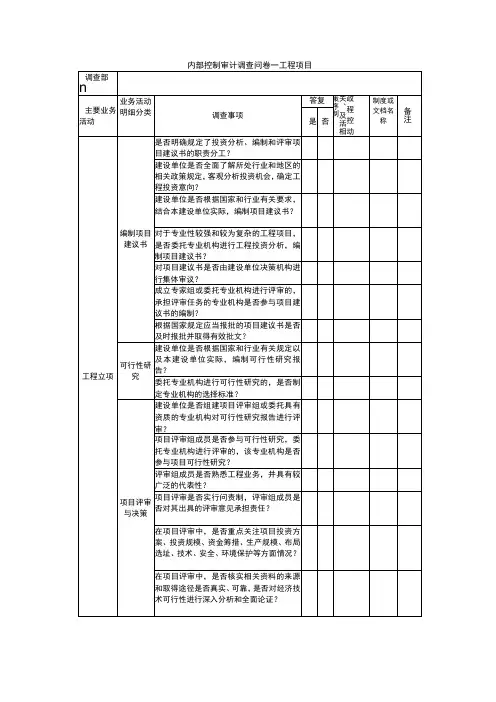 内部控制审计调查问卷—工程项目
