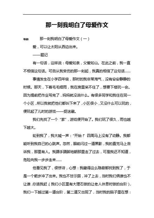那一刻我明白了母爱作文