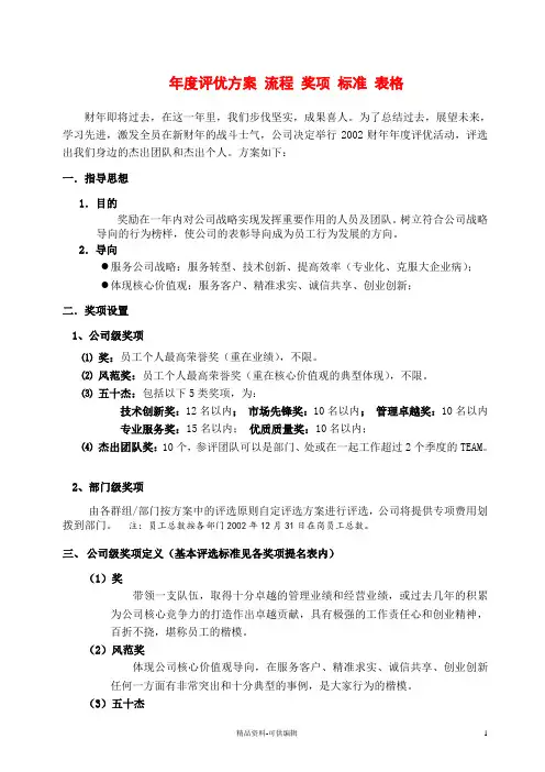 年度评优方案流程奖项标准表格