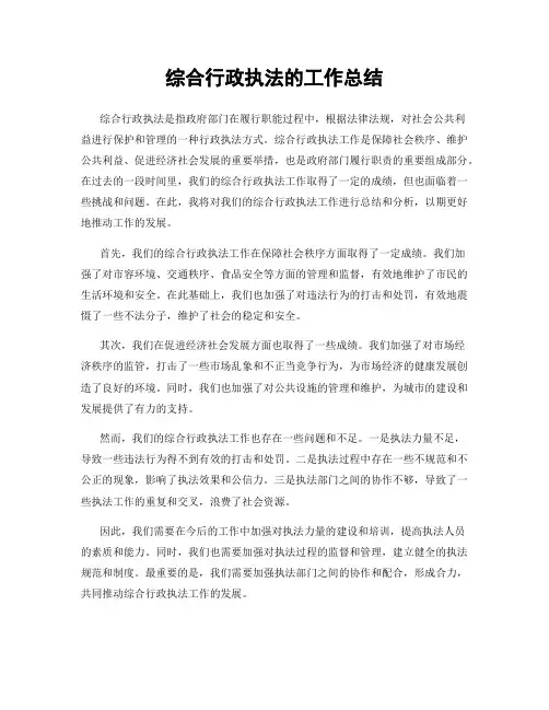 综合行政执法的工作总结