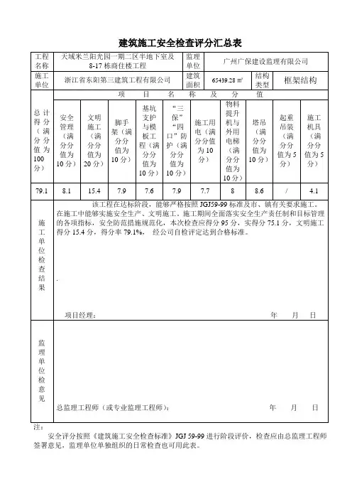建筑施工安全检查评分汇总表