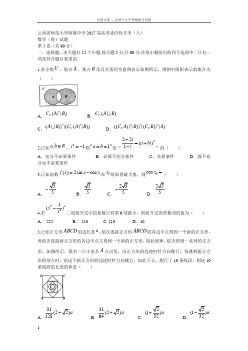 云南省师范大学附属中学2017届高考适应性月考八数学理试题Word版含答案