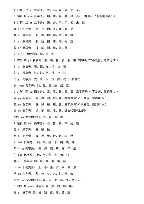 偏旁部首正确读音(全集)