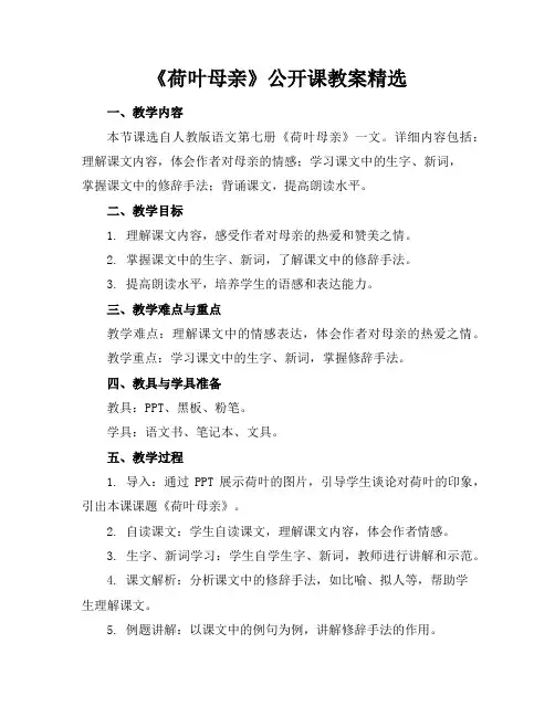 《荷叶母亲》公开课教案精选