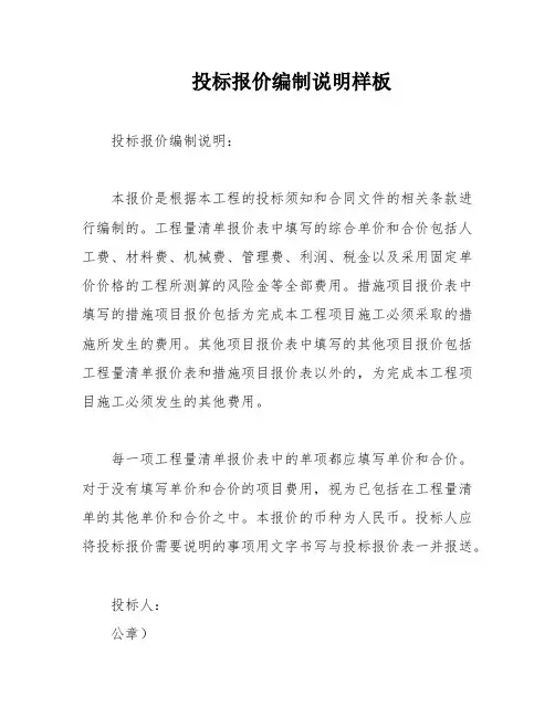 投标报价编制说明样板