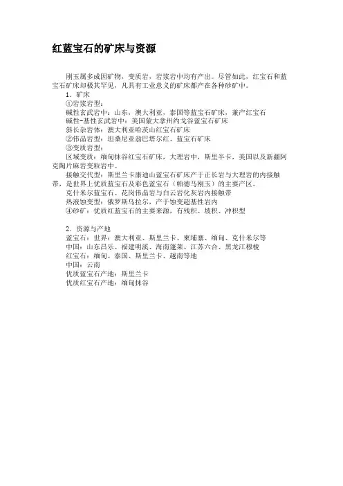 红蓝宝石的矿床与资源.