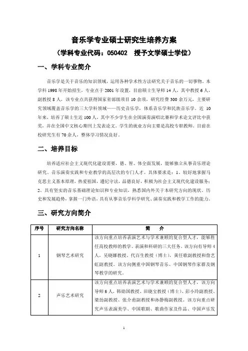 音乐学专业硕士研究生培养方案