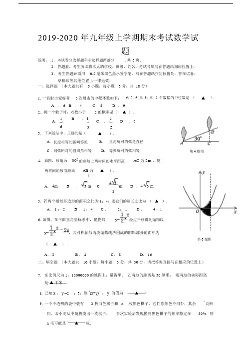 2019-2020年九年级上学期期末考试数学试题.docx