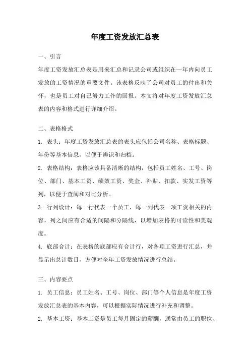 年度工资发放汇总表