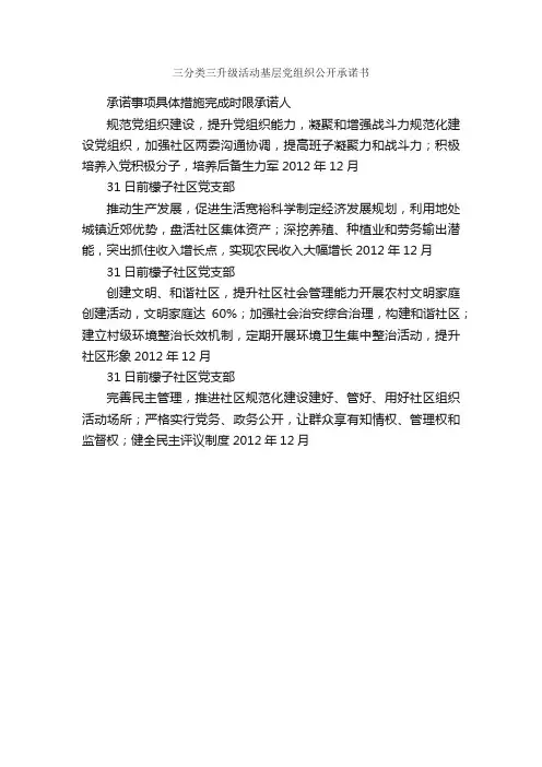 三分类三升级活动基层党组织公开承诺书_承诺书_