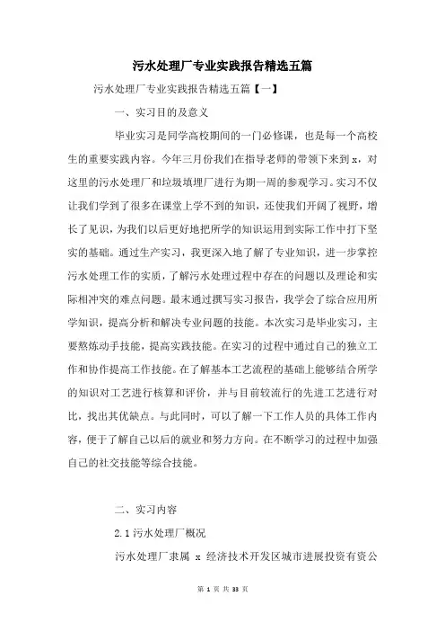 污水处理厂专业实践报告五篇