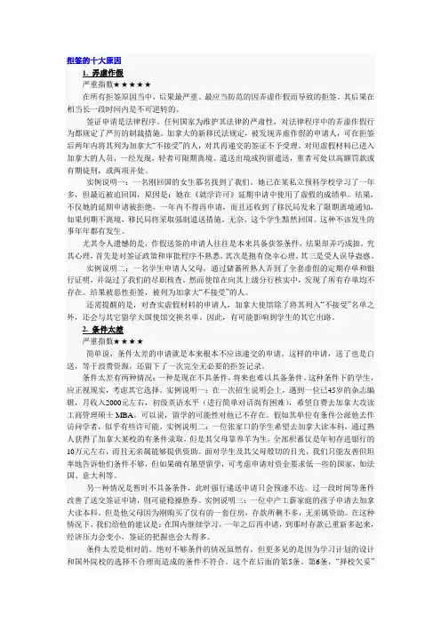签证十大拒签原因