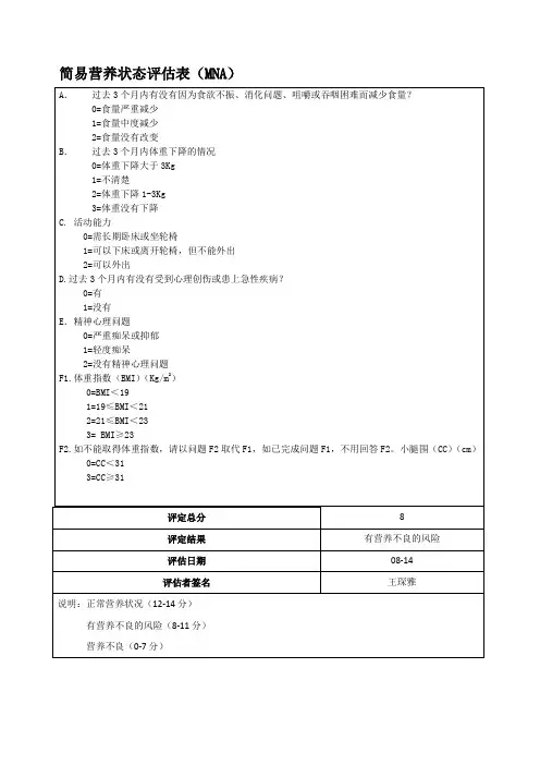简易营养状态评估表