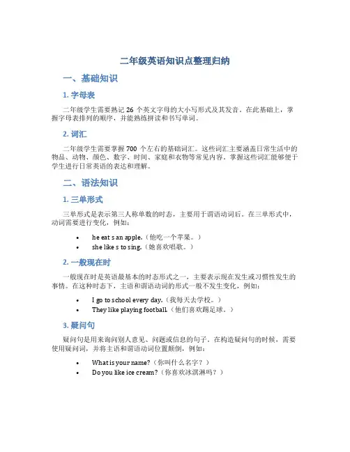 二年级英语知识点整理归纳