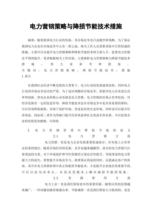 电力营销策略与降损节能技术措施