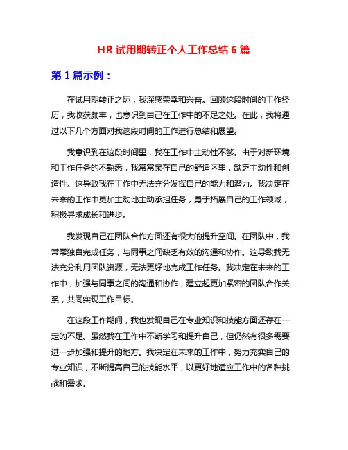 HR试用期转正个人工作总结6篇