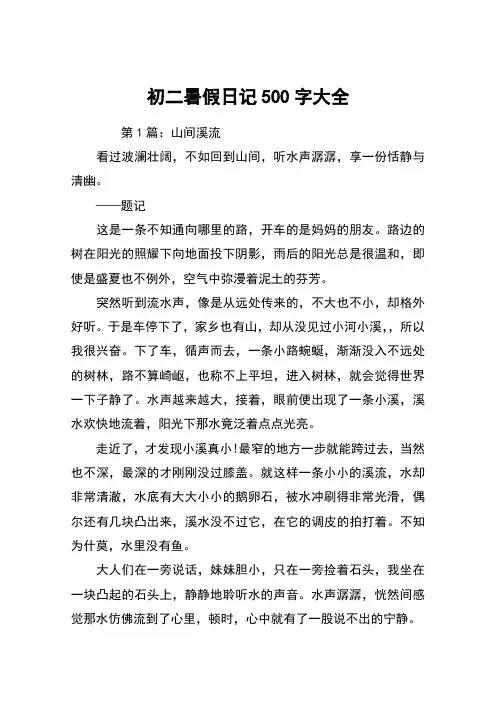 初二暑假日记500字大全