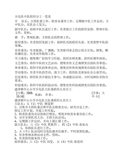 少先队中队组织分工一览表