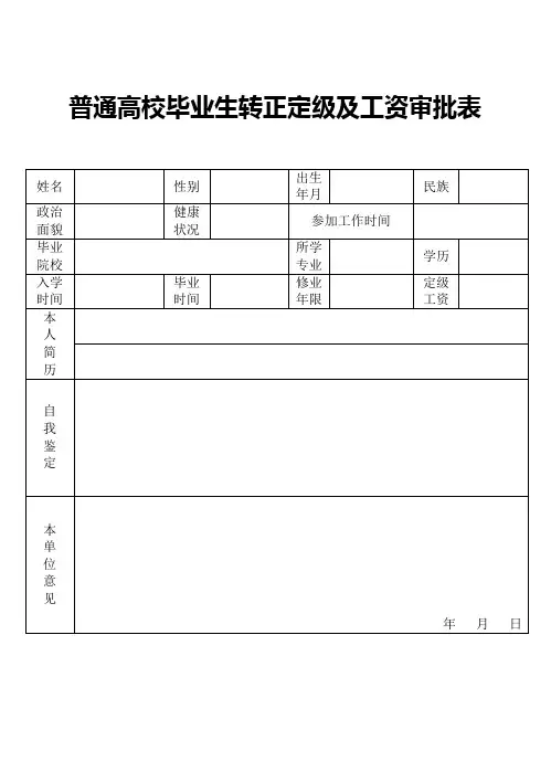 转正定级及工资审批表