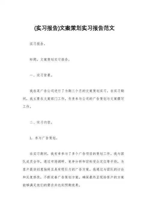 (实习报告)文案策划实习报告范文