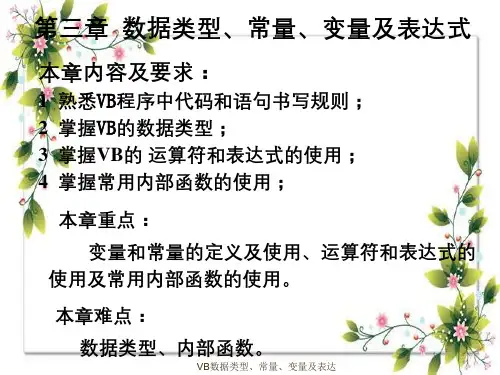 VB数据类型、常量、变量及表达