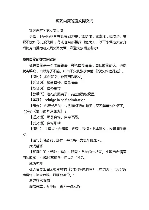 孤芳自赏的褒义同义词