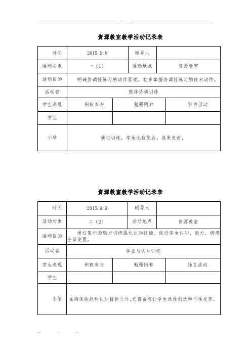 2015-2016第一学期资源教室教学活动记录文本