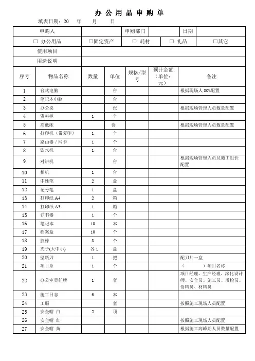 办公用品领用申请单