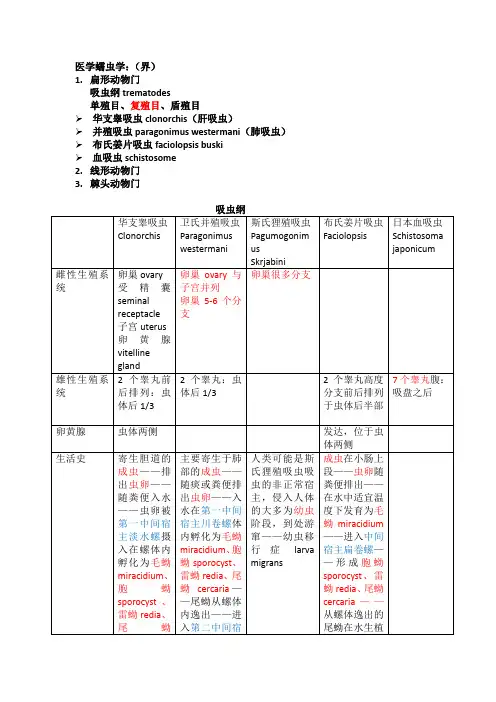 医学蠕虫学总结
