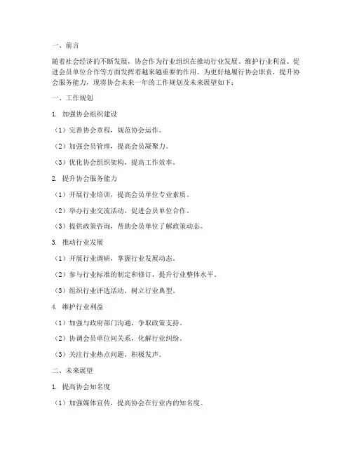 协会工作规划及未来