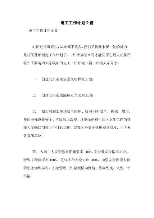 2021年电工工作计划9篇