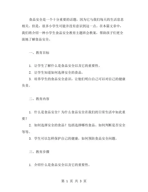 全面了解食品安全小学生食品安全教育主题班会教案