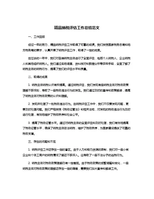 精品纳税评估工作总结范文