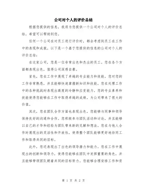 公司对个人的评价总结