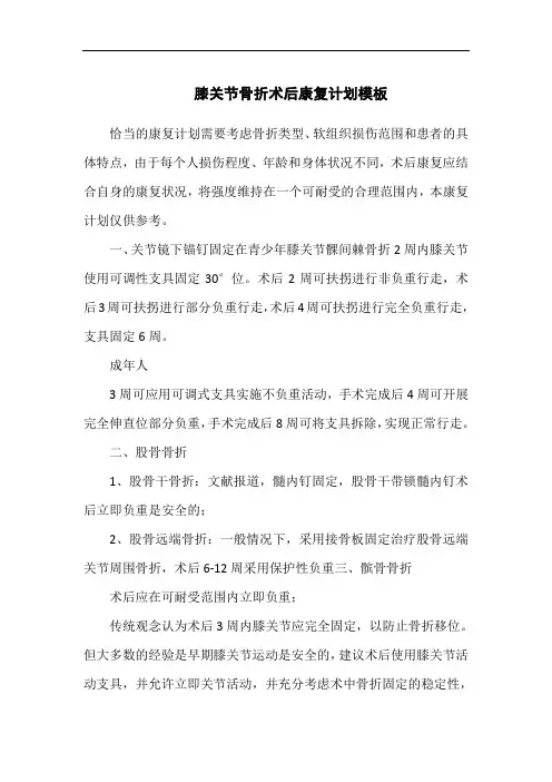 膝关节骨折术后康复计划模板