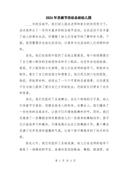 2024年圣诞节活动总结幼儿园