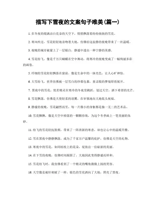 描写下雪夜的文案句子唯美(精选合集2篇)