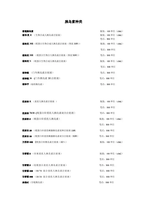 胰岛素种类