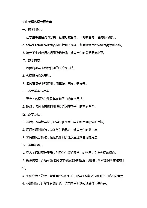 初中英语名词专题教案