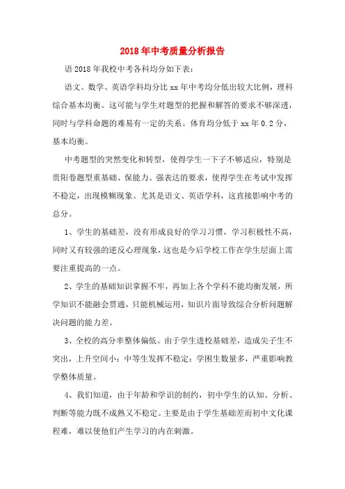 2018年中考质量分析报告