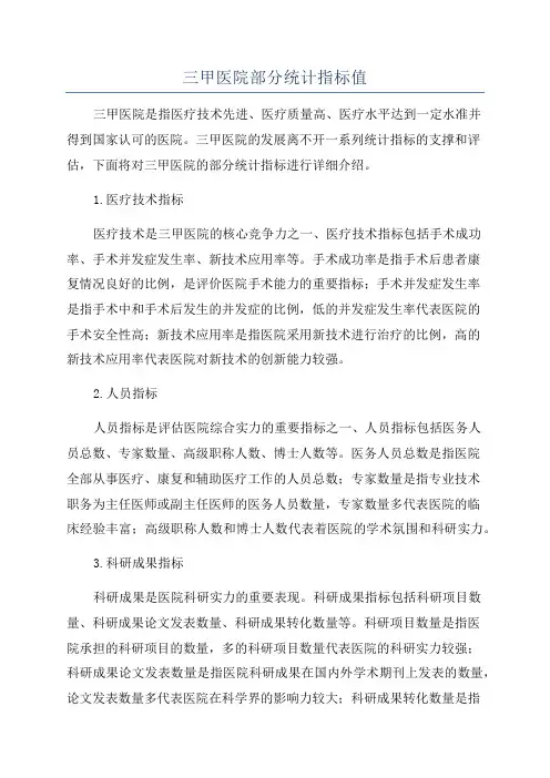 三甲医院部分统计指标值