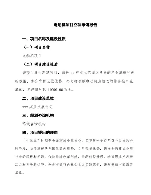 电动机项目立项申请报告