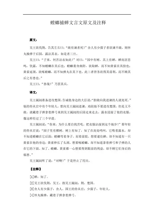 螳螂捕蝉文言文原文及注释