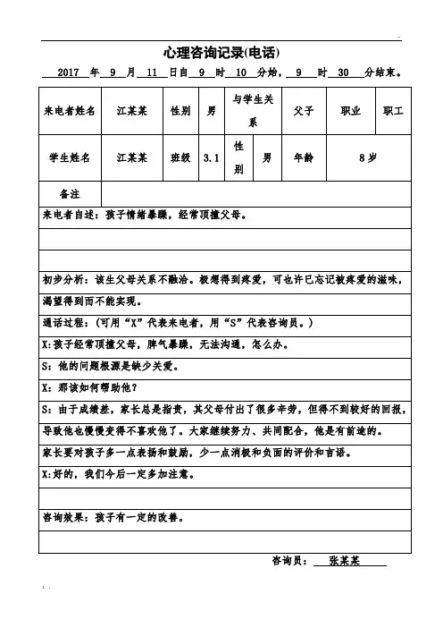 3.1心理咨询记录电话