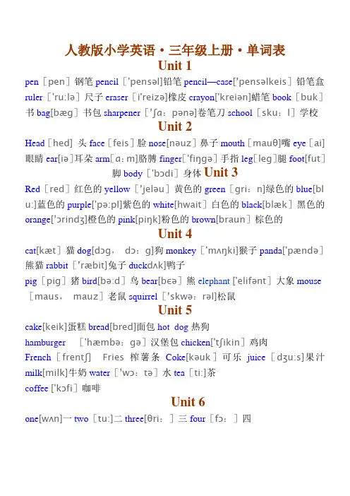 小学三年级英语单词表(带英标)