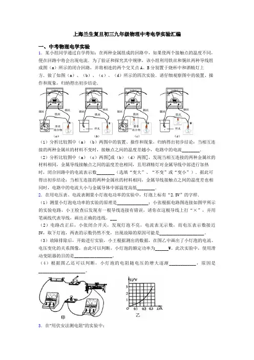 上海兰生复旦初三九年级物理中考电学实验汇编