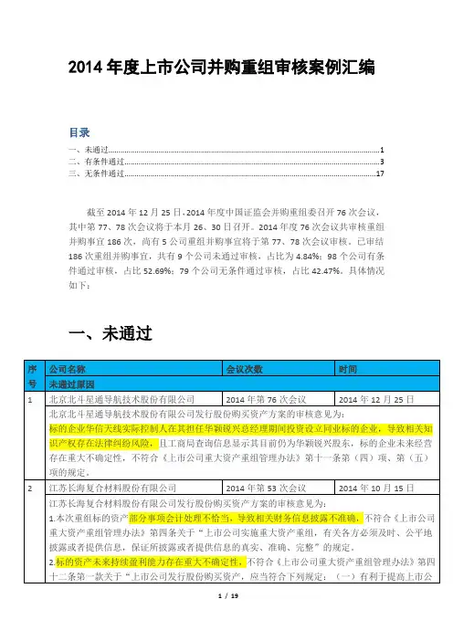 【金融】【并购】2014年度上市公司并购重组审核案例汇编(全)
