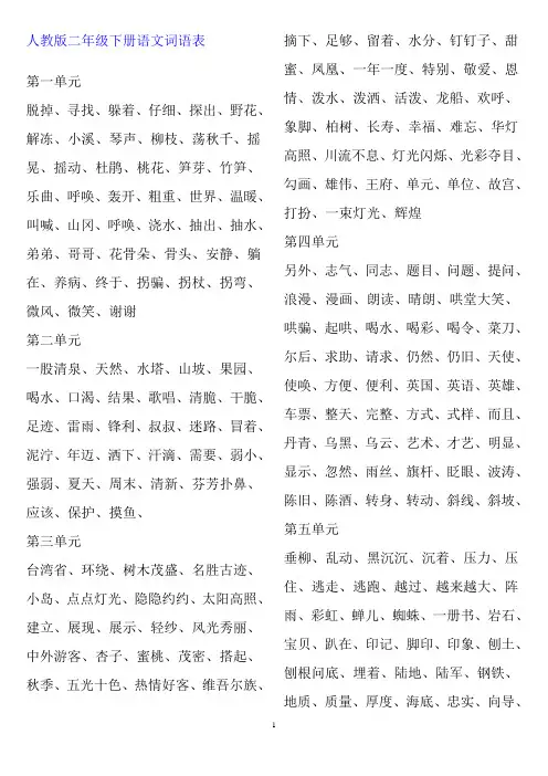 二年级下册语文生字部首归类